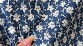 پارچه جین خامه دوزی طرح گل لاله