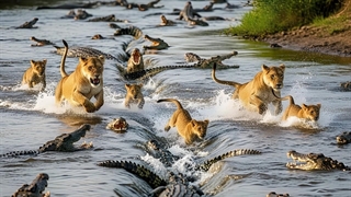 وقتی عبور از رودخانه برای رژه شیرها اشتباه پیش می‌رود