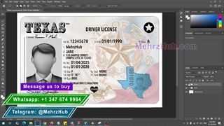 Texas New Driver License 2025 PSD Template New